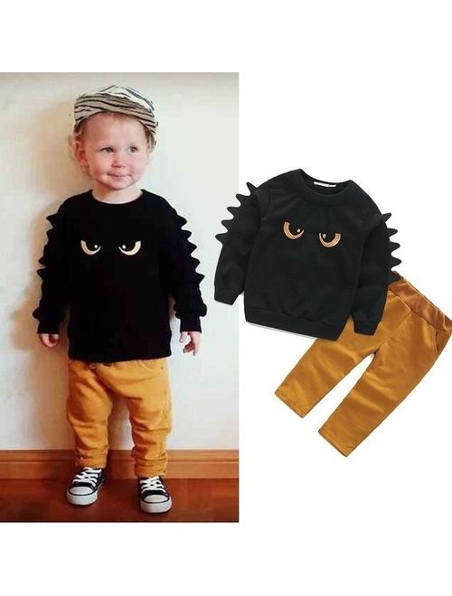 Cute 2pc Pullover Sweatshirt Top + Pant Clothes Set Baby Toddler Boy Outfit Suit