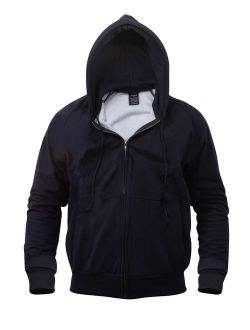Thermal Lined Zipper Hooded Sweatshirt, Navy Blue, XL