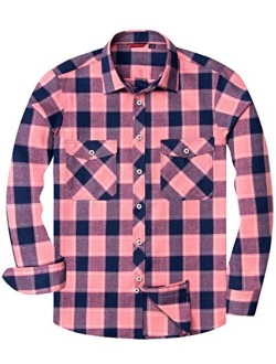 Alimens & Gentle Cotton Button Down Regular Fit Long Sleeve Plaid Flannel Casual Shirts