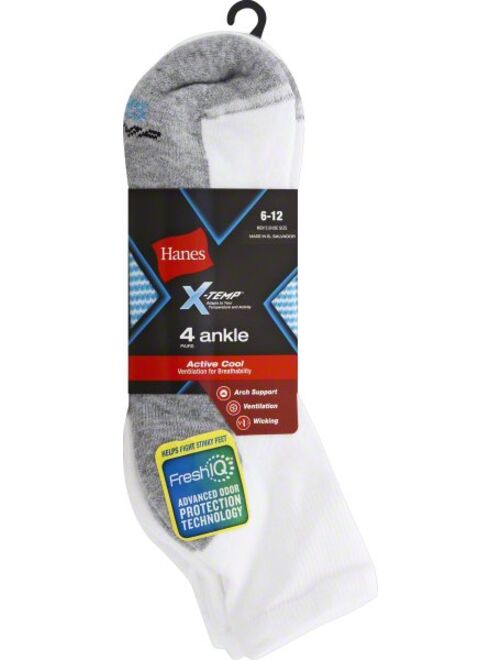 Hanes Men's X-Temp Ankle Socks, 4 Pack
