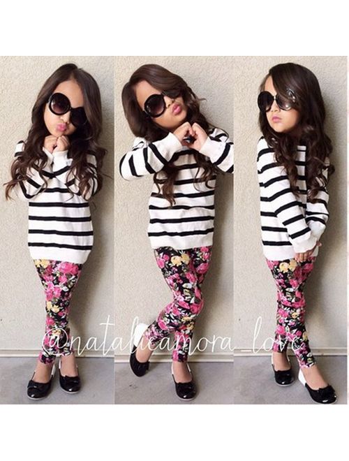 Little Girls Cute Long Sleeve Top & Pant Clothes Set
