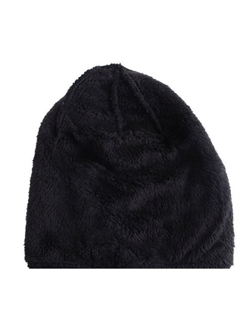 Mens Thermal Baggy Beanie slouchy winter Fleece lined Hat Skull Men Women Cap (Navy Fold over Beanie)