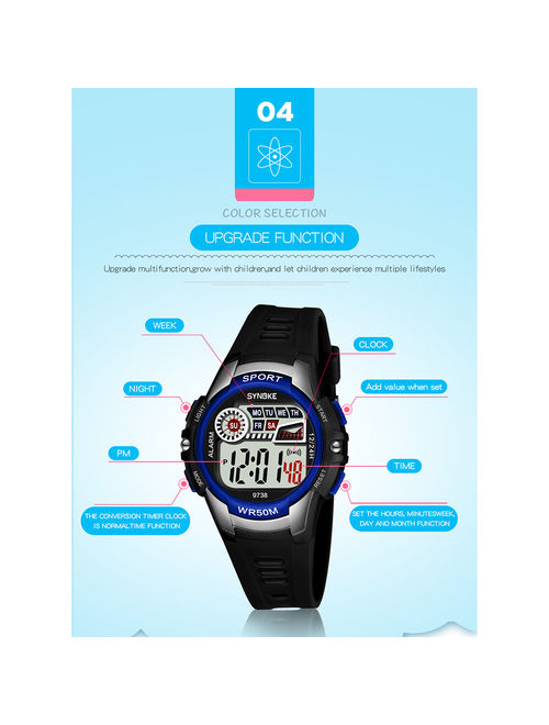 SYNOKE 9738 Child Watch Sport Watch Luminous Alarm Digital Waterproof Wrist Watch kid Watch