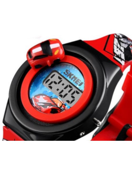 Red Racecar Rotating Watch Car Rotates 360 On Face of LED Digital Kids Watch-Red-CAR