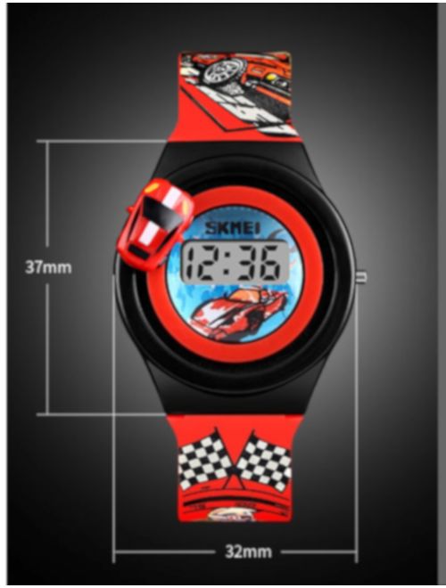 Red Racecar Rotating Watch Car Rotates 360 On Face of LED Digital Kids Watch-Red-CAR