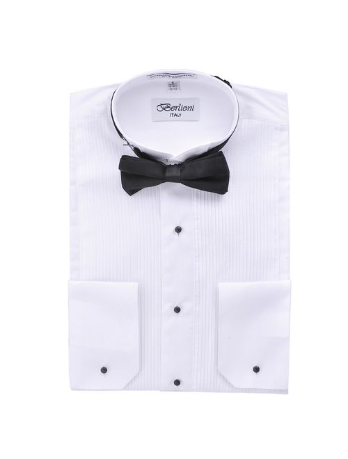 Berlioni Italy Men'S Tuxedo Shirt Wingtip Collar W/Bow-Tie Dress Shirt White S-32/33