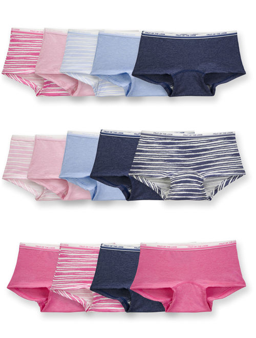 Fruit Of The Loom Girls Underwear, 14 Pack Assorted Heather Boy Short Panties (Little Girls & Big Girls), Size 4