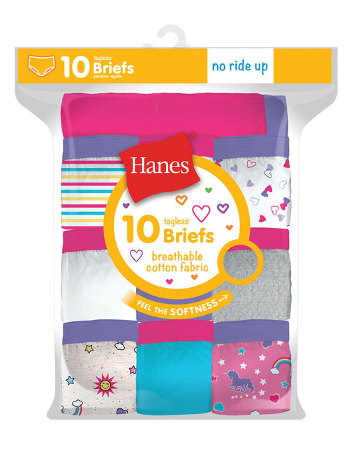 Hanes Girls Tagless Brief Underwear, 10 Pack Panties (Little Girls & Big Girls)