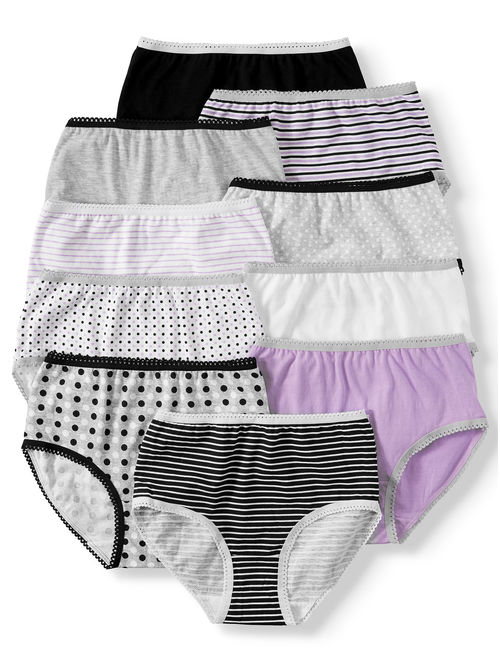 Wonder Nation Girls Underwear, 10 Pack 100% Cotton Brief Panties Size 8 (Little Girls & Big Girls)