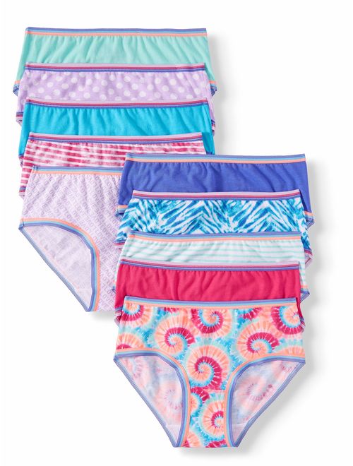 Wonder Nation Girls Underwear, 10 Pack 100% Cotton Hipster Panties (Little Girls & Big Girls), Size 6