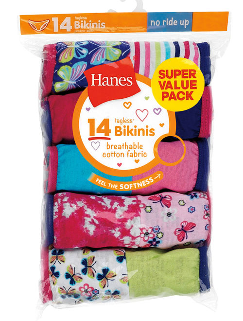 Hanes Girls Underwear, 14 Pack Tagless Bikini Panties (Little Girls & Big Girls)