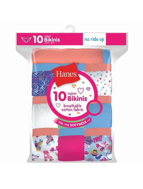Hanes Girls' Tagless Cotton Bikini Underwear, 10 Pack Panties (Little Girl & Big Girl)