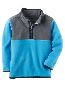 Baby Boys' Quarter Zip Fleece Pullover; Blue/Grey/Navy, 6 Months