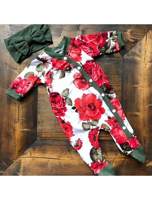 Toddler Infant Baby Boy Girl Kids Romper Jumpsuit Bodysuit Clothes Outfit Red 0-6 Months