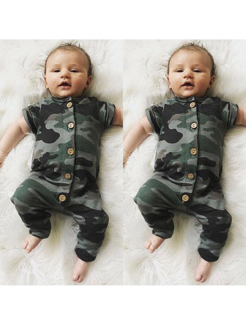 Newborn Infant Baby Boy Girl Kids Camo Romper Jumpsuit Bodysuit Clothes Outfits 0-6 Months