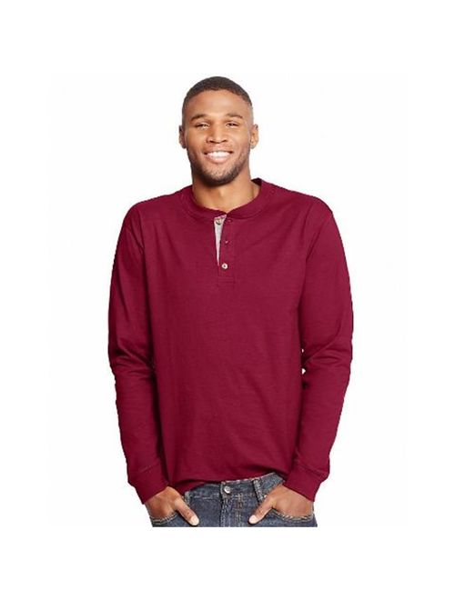 Hanes Men's and Big Men's Beefy Heavyweight Long Sleeve Three-Button Henley, Up To Size 3XL