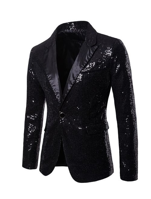 New Mens Tuxedo Suit Gentleman Button Dance Bling Sequins Coat Blazer Jacket