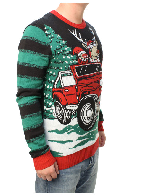 Ugly Christmas Sweater Men's Jeep Reindeer LED Light Up Pullover Sweatshirt