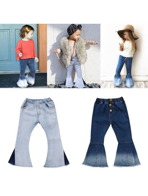 Fashion Toddler Baby Kids Girls Denim Bell Bottom Pants Jeans Wide Leg Trousers 2-7Yrs