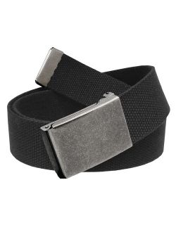 Men's Golf Belt in 1.5 Distressed Silver Flip Top Buckle with Canvas Web Belt Small Black
