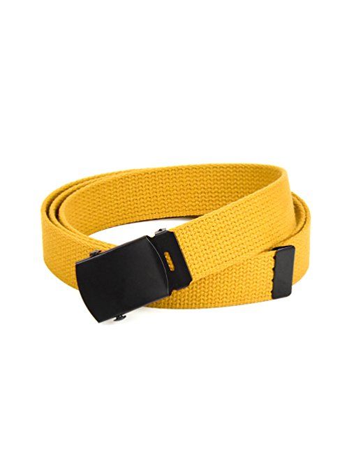 Hold'Em HoldEm Military Canvas Webbing Belts for MENSBlack Buckle Universal Heavy Duty Adjustable KEEP PANTS SNUG WITHOUT IRRITATING your skin-Yellow