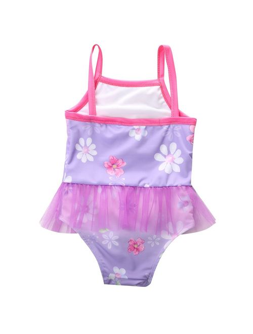 Girl Kids Strappy Floral Swimsuit Bathing One-piece Tutu Swimming Suit Swimwear 2-8Y