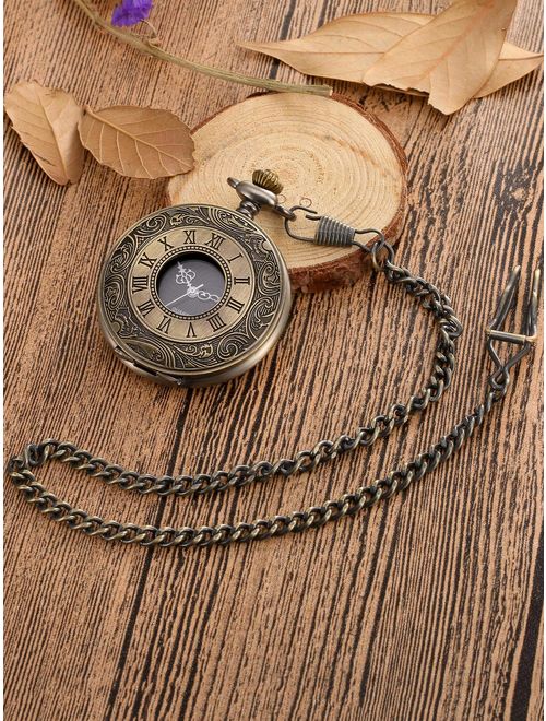 Mudder Vintage Roman Numerals Scale Quartz Pocket Watch with Chain