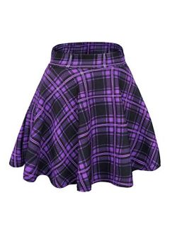 EXCHIC Women Stretch Waist Flared Mini Skater Skirt Casual Pleated Skirts