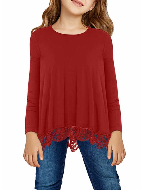 GOSOPIN Girls Casual Long Sleeve Knot Front T-Shirts Loose Tunic Tops 4-13Y 