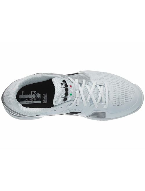 Diadora Men`s Speed Blushield 3 AG Tennis Shoes White and Silver ()