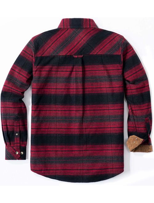 CQR Men's Flannel Long Sleeved Button-Up Plaid All-Cotton Brushed Shirt