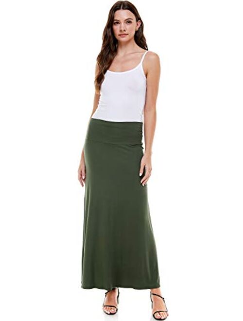 Azules Women's Rayon Span Regular to Plus Size Maxi Skirt - Solid