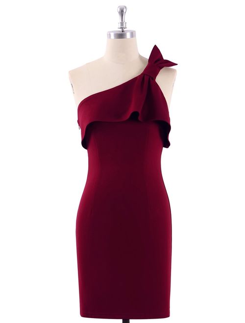 Ever-Pretty Women's Sexy Above Knee One Shoulder Plain Bodycon Wedding Guest Cocktail Party Sheath Dresses for Women 04020 Burgundy US 4