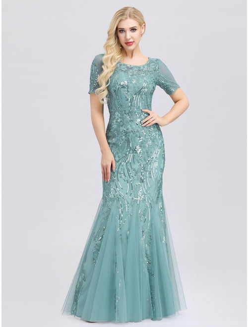 Ever-Pretty Womens Elegant Short Sleeve Mermaid Evening Prom Dresses for Women 07705 Dusty Blue US4