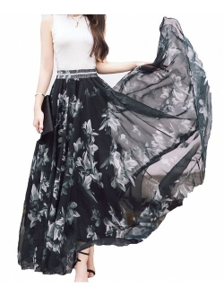 Afibi Women Full/Ankle Length Blending Maxi Chiffon Long Skirt Beach Skirt