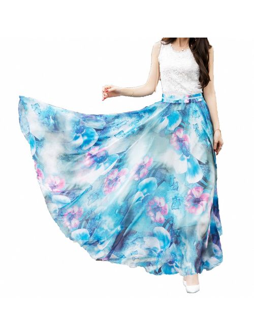 Afibi Women Full/Ankle Length Blending Maxi Chiffon Long Skirt Beach Skirt