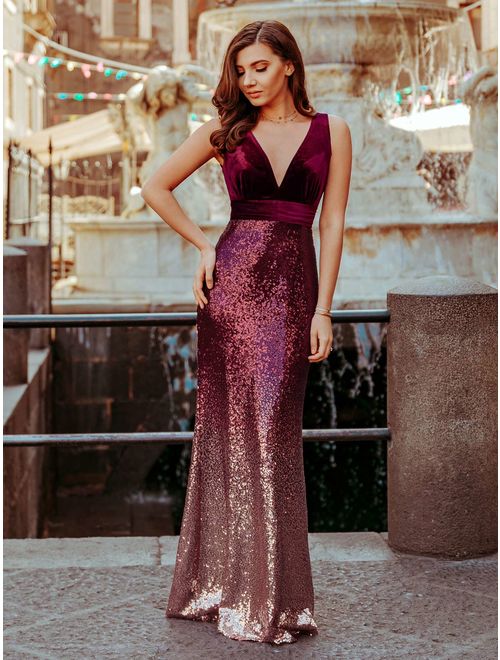 Ever-Pretty Women's Bodycon Sequin Sexy Formal Evening Prom Ball Gown for Women 77673 Burgundy US04