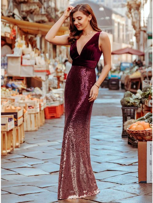 Ever-Pretty Women's Bodycon Sequin Sexy Formal Evening Prom Ball Gown for Women 77673 Burgundy US04