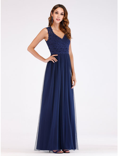 Ansenesna Evening & Formal Womens Sleeveless Formal Ladies Wedding Bridesmaid Lace Cocktail Evening Party Club Long Dress