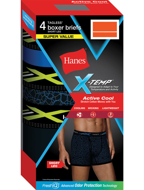 Hanes Mens X-Temp Active Cool Short Leg Boxer Brief, 4 Pack