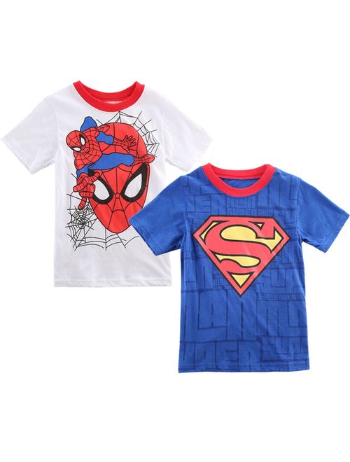 Canis 2-7Years Baby Boy Novelty Short Sleeve T-shirt Spiderman Superman Costume Tees Tops