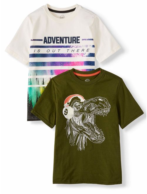 Wonder Nation Super Soft Short-Sleeve Graphic T-Shirt-2 Pack Bundle (Little Boys, Big Boys, & Husky)