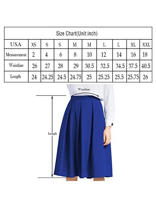 Yige Women's High Waist Flared Skirt Box Pleated Midi Skirt with Pocket