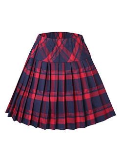 Women's Elastic Waist Tartan Knife Pleated School Skirt