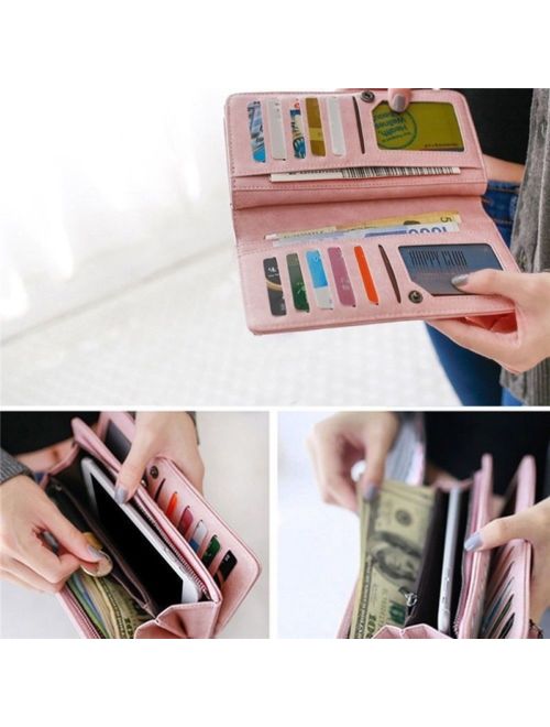 Canis Women PU Leather Wallet Purse Long Card Holder Clutch Box Bag Phone Handbag