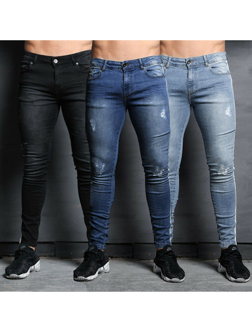 SUNSIOM Mens Fashion Skinny Stretch Jeans Distressed Ripped Jeans Freyed Denim Pants