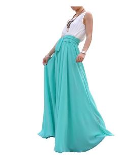 MELANSAY Women's Beatiful Bow Tie Summer Beach Chiffon High Waist Maxi Skirt