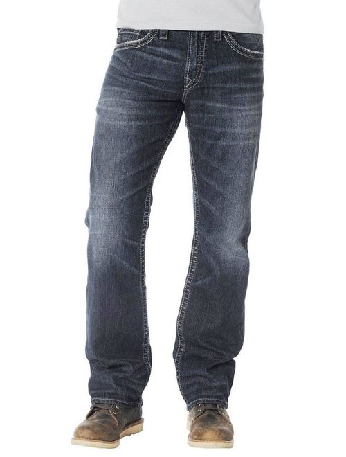 Silver Jeans Denim Mens Nash Straight Whiskered Dark Wash M22434SMC409