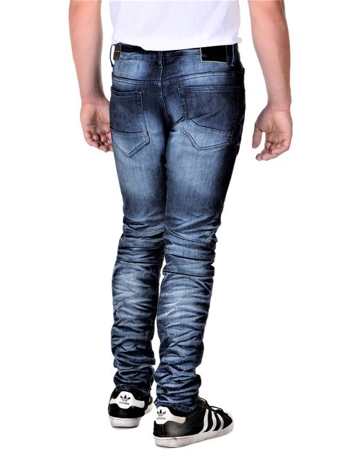 Smoke Rise Mens Slimfit Articulated Leg Fashion Denim Jeans Dark Blue