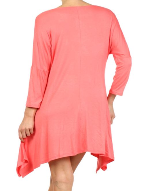 MOA COLLECTION Women's Solid Casual Knit Loose Fit 3/4 Sleeve Tunic Midi Dress/Made in USA